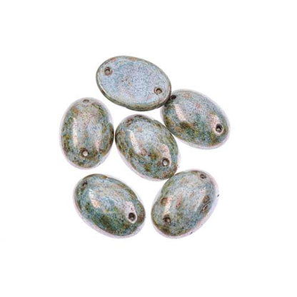 Glass - 13x18mm - 2 Hole Flatback Oval Cabochon - Blue Bronze Marble (6pcs)