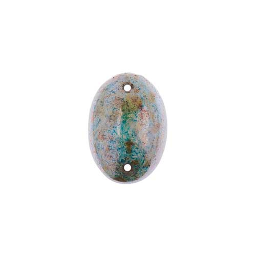 Glass - 13x18mm - 2 Hole Flatback Oval Cabochon - Blue Bronze Marble (6pcs)