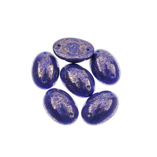 Glass - 13x18mm - 2 Hole Flatback Oval Cabochon - Lapis Marble (6pcs)