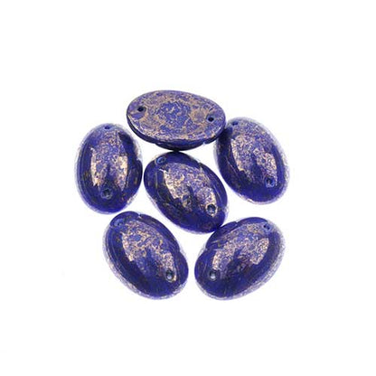 Glass - 13x18mm - 2 Hole Flatback Oval Cabochon - Lapis Marble (6pcs)