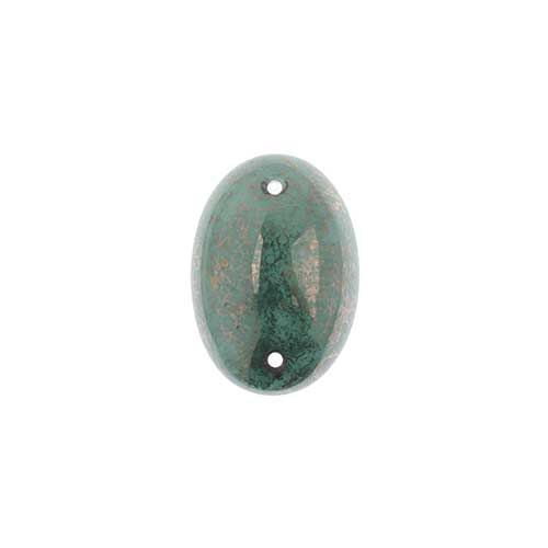 Glass - 13x18mm - 2 Hole Flatback Oval Cabochon - Green Turquoise Marble (6pcs)