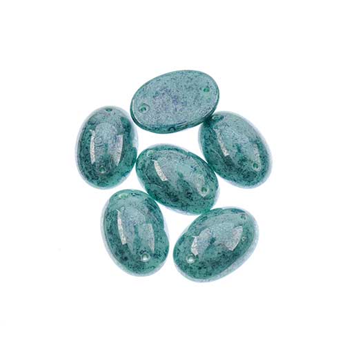 Glass - 13x18mm - 2 Hole Flatback Oval Cabochon - Blue Turquoise Marble (6pcs)
