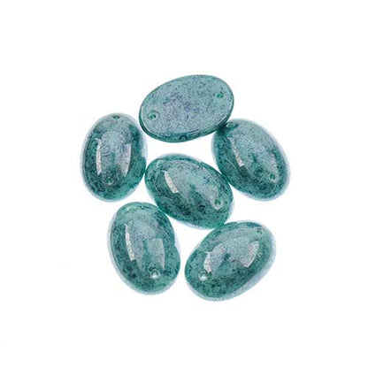 Glass - 13x18mm - 2 Hole Flatback Oval Cabochon - Blue Turquoise Marble (6pcs)