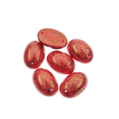 Glass - 13x18mm - 2 Hole Flatback Oval Cabochon - Red Bronze Marble (6pcs)
