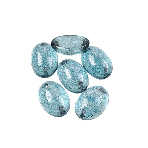 Glass - 13x18mm - 2 Hole Flatback Oval Cabochon - Aqua Marble (6pcs)