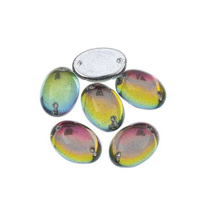 Glass - 13x18mm - 2 Hole Flatback Oval Cabochon - Vitrail (6pcs)