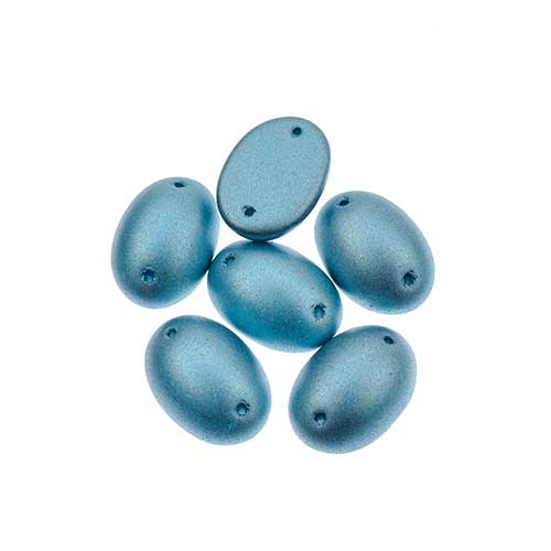 Glass - 13x18mm - 2 Hole Flatback Oval Cabochon - Sky Blue Pearl (6pcs)