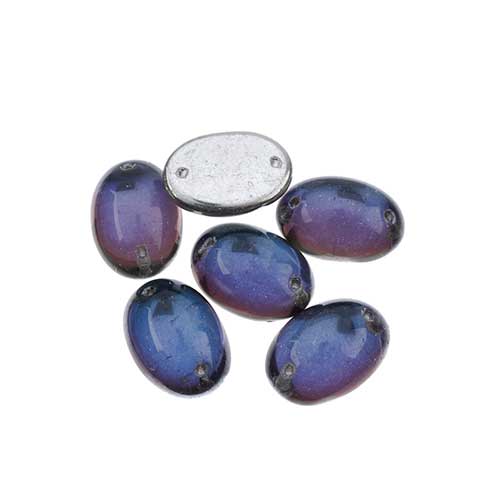 Glass - 13x18mm - 2 Hole Flatback Oval Cabochon - Bermuda Blue (6pcs)