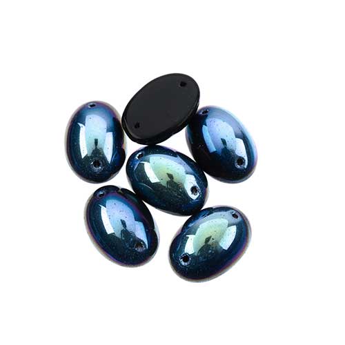 Glass - 13x18mm - 2 Hole Flatback Oval Cabochon - Jet AB (6pcs)