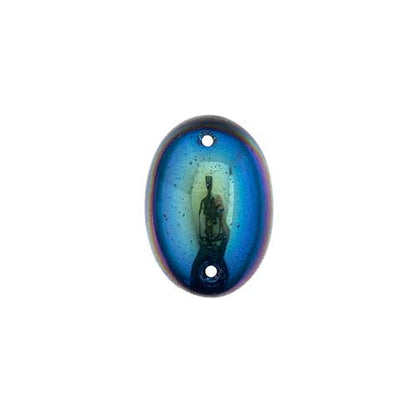 Glass - 13x18mm - 2 Hole Flatback Oval Cabochon - Jet AB (6pcs)