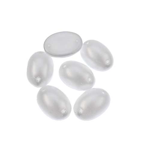 Glass - 13x18mm - 2 Hole Flatback Oval Cabochon - White Pearl Lustre (6pcs)