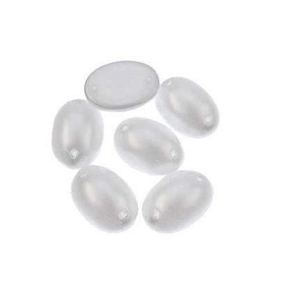 Glass - 13x18mm - 2 Hole Flatback Oval Cabochon - White Pearl Lustre (6pcs)