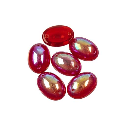 Glass - 13x18mm - 2 Hole Flatback Oval Cabochon - Siam Ruby AB (6pcs)
