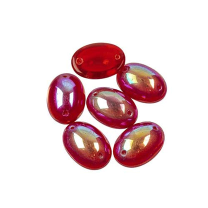 Glass - 13x18mm - 2 Hole Flatback Oval Cabochon - Siam Ruby AB (6pcs)