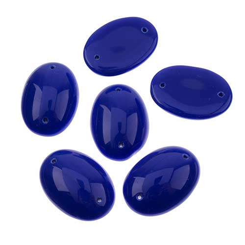 Glass - 18x25mm - 2 Hole Flatback Oval Cabochon - Lapis Blue (6pcs)