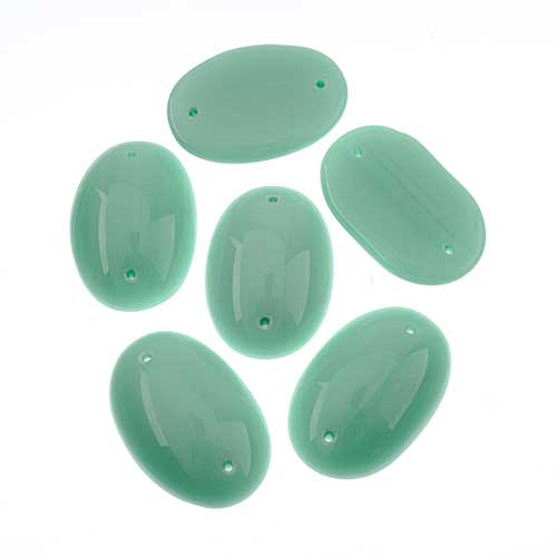 Glass - 18x25mm - 2 Hole Flatback Oval Cabochon - Mint Lustre (6pcs)