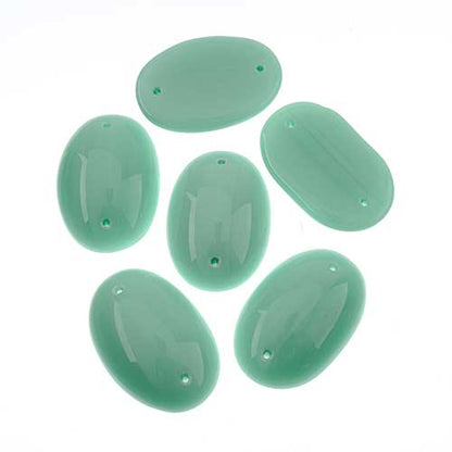 Glass - 18x25mm - 2 Hole Flatback Oval Cabochon - Mint Lustre (6pcs)