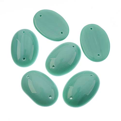 Glass - 18x25mm - 2 Hole Flatback Oval Cabochon - Mint (6pcs)