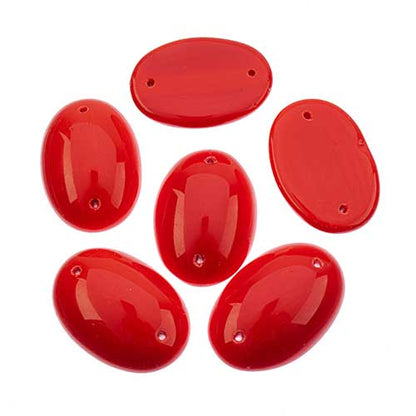 Glass - 18x25mm - 2 Hole Flatback Oval Cabochon - Opaque Red (6pcs)