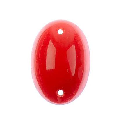 Glass - 18x25mm - 2 Hole Flatback Oval Cabochon - Opaque Red (6pcs)