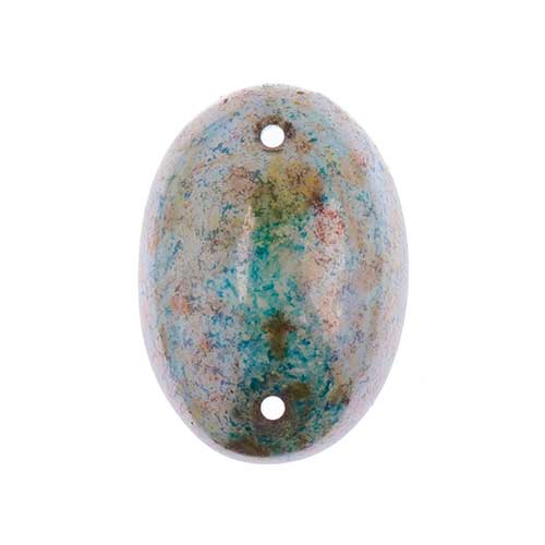 Glass - 18x25mm - 2 Hole Flatback Oval Cabochon - Blue Bronze Marble (6pcs)