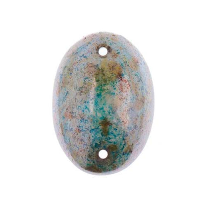 Glass - 18x25mm - 2 Hole Flatback Oval Cabochon - Blue Bronze Marble (6pcs)