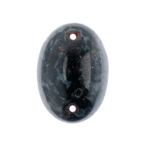 Glass - 18x25mm - 2 Hole Flatback Oval Cabochon - Jet Marble (6pcs)