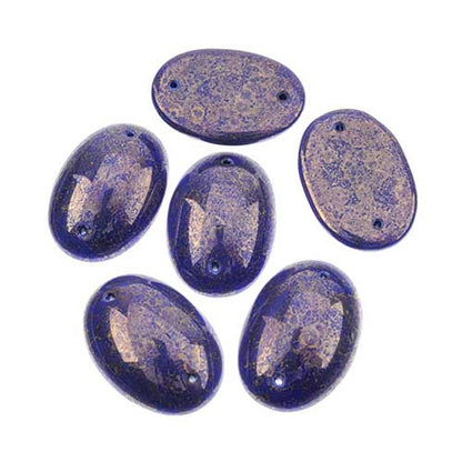 Glass - 18x25mm - 2 Hole Flatback Oval Cabochon - Lapis Marble (6pcs)