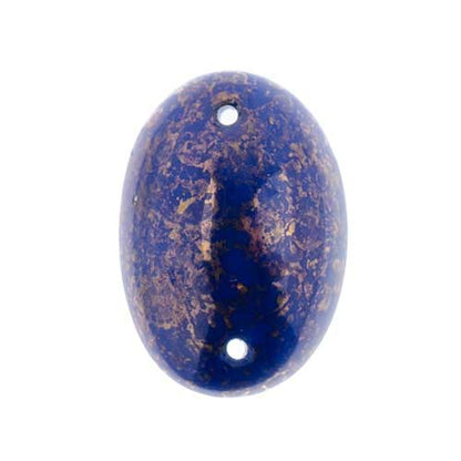 Glass - 18x25mm - 2 Hole Flatback Oval Cabochon - Lapis Marble (6pcs)