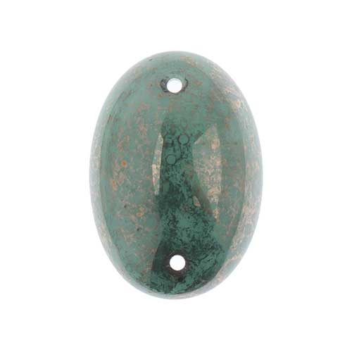 Glass - 18x25mm - 2 Hole Flatback Oval Cabochon - Green Turquoise Marble (6pcs)