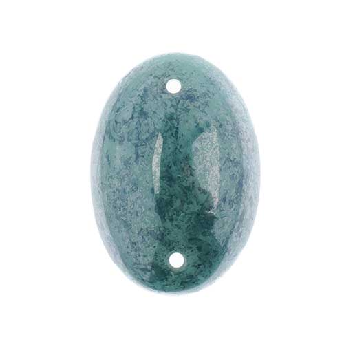 Glass - 18x25mm - 2 Hole Flatback Oval Cabochon - Blue Turquoise Marble (6pcs)