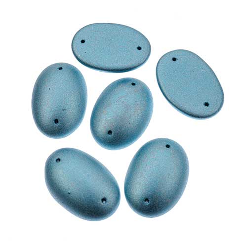 Glass - 18x25mm - 2 Hole Flatback Oval Cabochon - Sky Blue Pearl (6pcs)