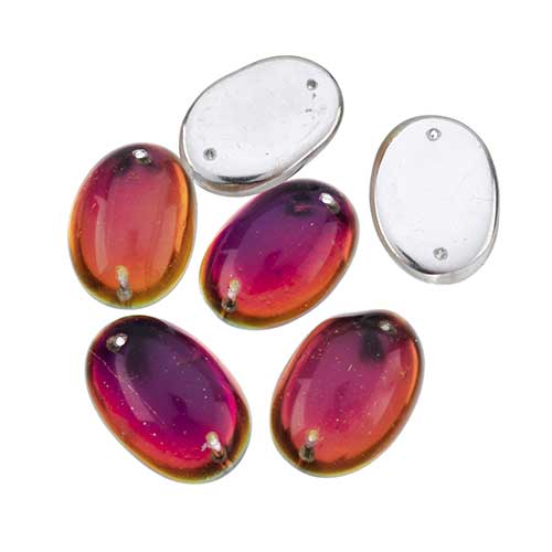 Glass - 18x25mm - 2 Hole Flatback Oval Cabochon - Volcano (6pcs)