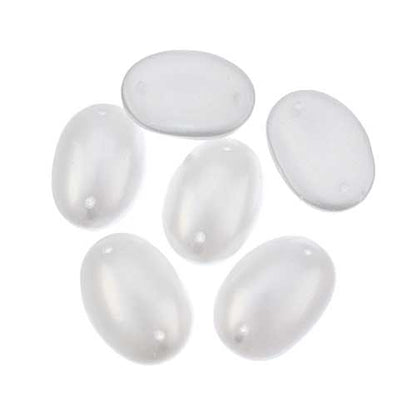 Glass - 18x25mm - 2 Hole Flatback Oval Cabochon - White Pearl Lustre (6pcs)