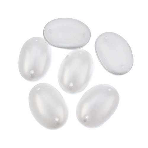 Glass - 18x25mm - 2 Hole Flatback Oval Cabochon - White Pearl Lustre (6pcs)