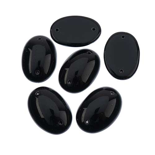 Glass - 18x25mm - 2 Hole Flatback Oval Cabochon - Jet (6pcs)