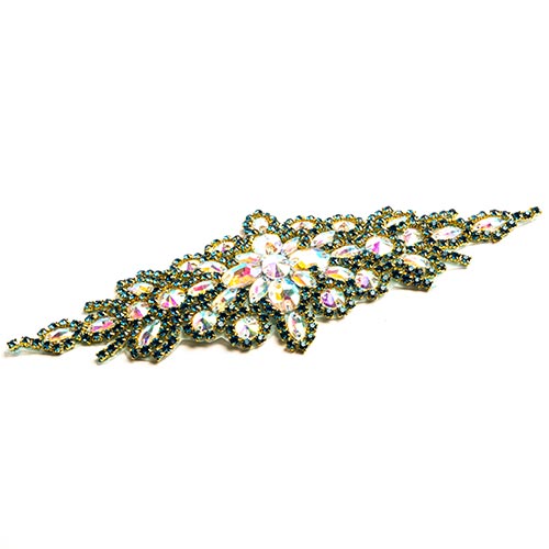 Fashion Embellishment - 9x24cm Crystal Motif Applique Zuma Oval - Peacock Blue