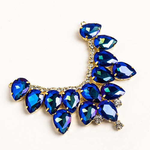Fashion Embellishment - 9cm Crystal Motifs Drop - Blue AB - Gold