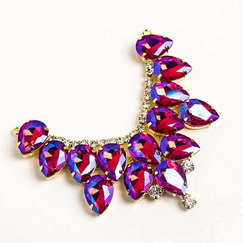 Fashion Embellishment - 9cm Crystal Motifs Drop - Red AB - Gold