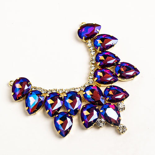 Fashion Embellishment - 9cm Crystal Motifs Drop - Purple AB - Gold