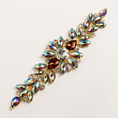 Fashion Embellishment - 18cm Crystal Motifs Floral - Topaz AB - Gold