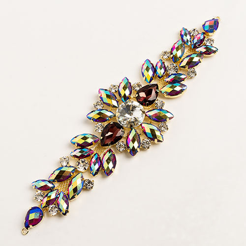 Fashion Embellishment - 18cm Crystal Motifs Floral - Purple AB - Gold