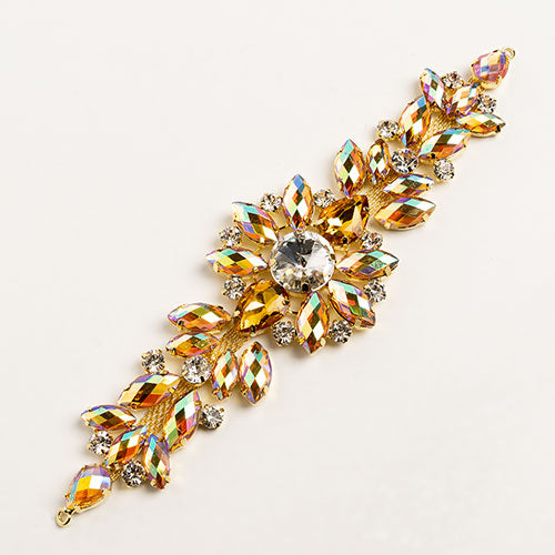 Fashion Embellishment - 18cm Crystal Motifs Floral - Yellow AB - Gold