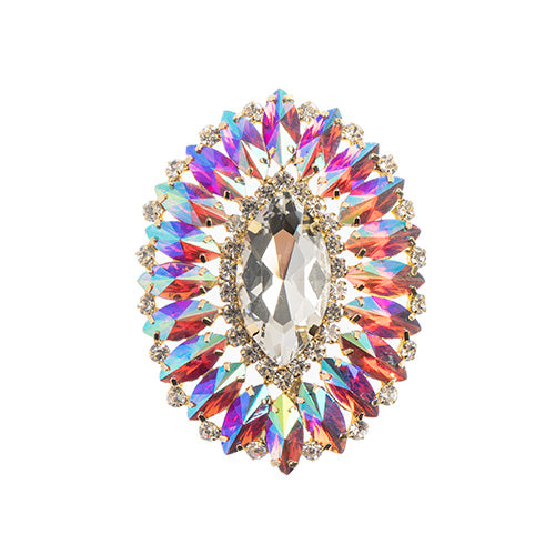 Fashion Embellishment - 6x7cm Crystal Motifs Oval - Fuchsia AB - Gold