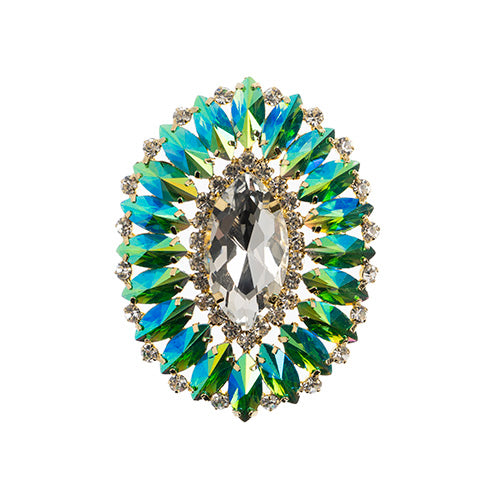 Fashion Embellishment - 6x7cm Crystal Motifs Oval - Green AB - Gold