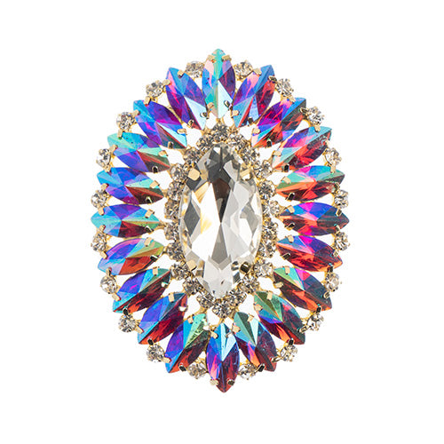 Fashion Embellishment - 6x7cm Crystal Motifs Oval - Red AB - Gold