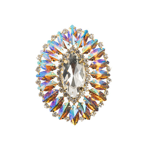 Fashion Embellishment - 6x7cm Crystal Motifs Oval - Yellow AB - Gold