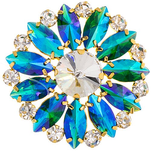 Fashion Embellishment - 4.5cm Crystal Motifs Round - Green AB - Gold