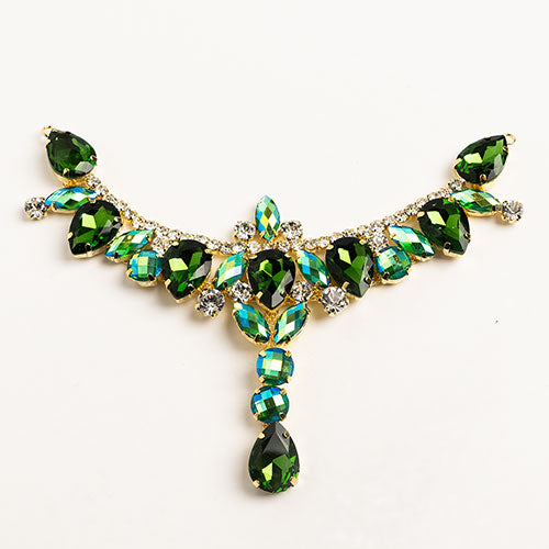Fashion Embellishment - 17x8.5cm Crystal Motifs T-Shape - Green AB - Gold