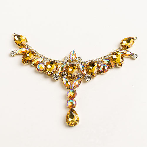 Fashion Embellishment - 17x8.5cm Crystal Motifs T-Shape - Yellow AB - Gold